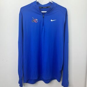Nike Dri-FIT Running 1/4 Zip Shirt Blue Large DC Soccer Logo Long Sleeve
